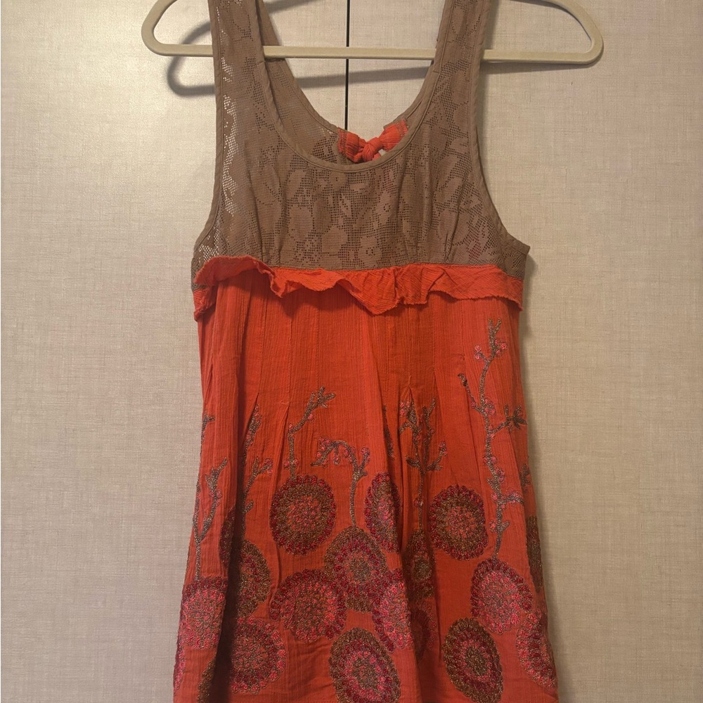 Free People Orange and Brown Lace Tank